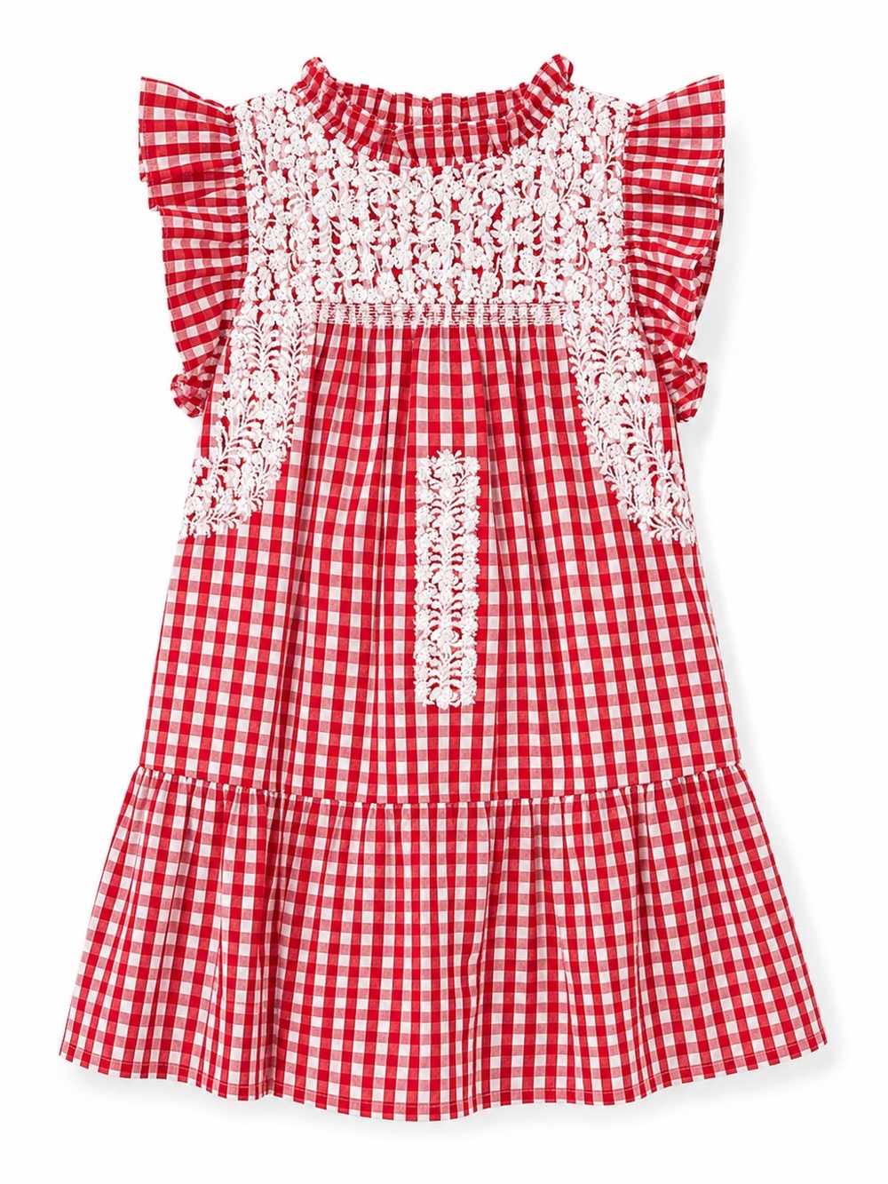 NWT j.marie Red Gingham Dress with White Floral Lace size 6t